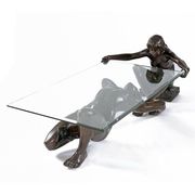 Table basse en bronze avec sculpture figurative et plateau en verre par C. Conndray