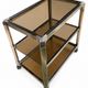 Vintage chrome metal and smoked glass rolling dessert trolley – 70s/80s