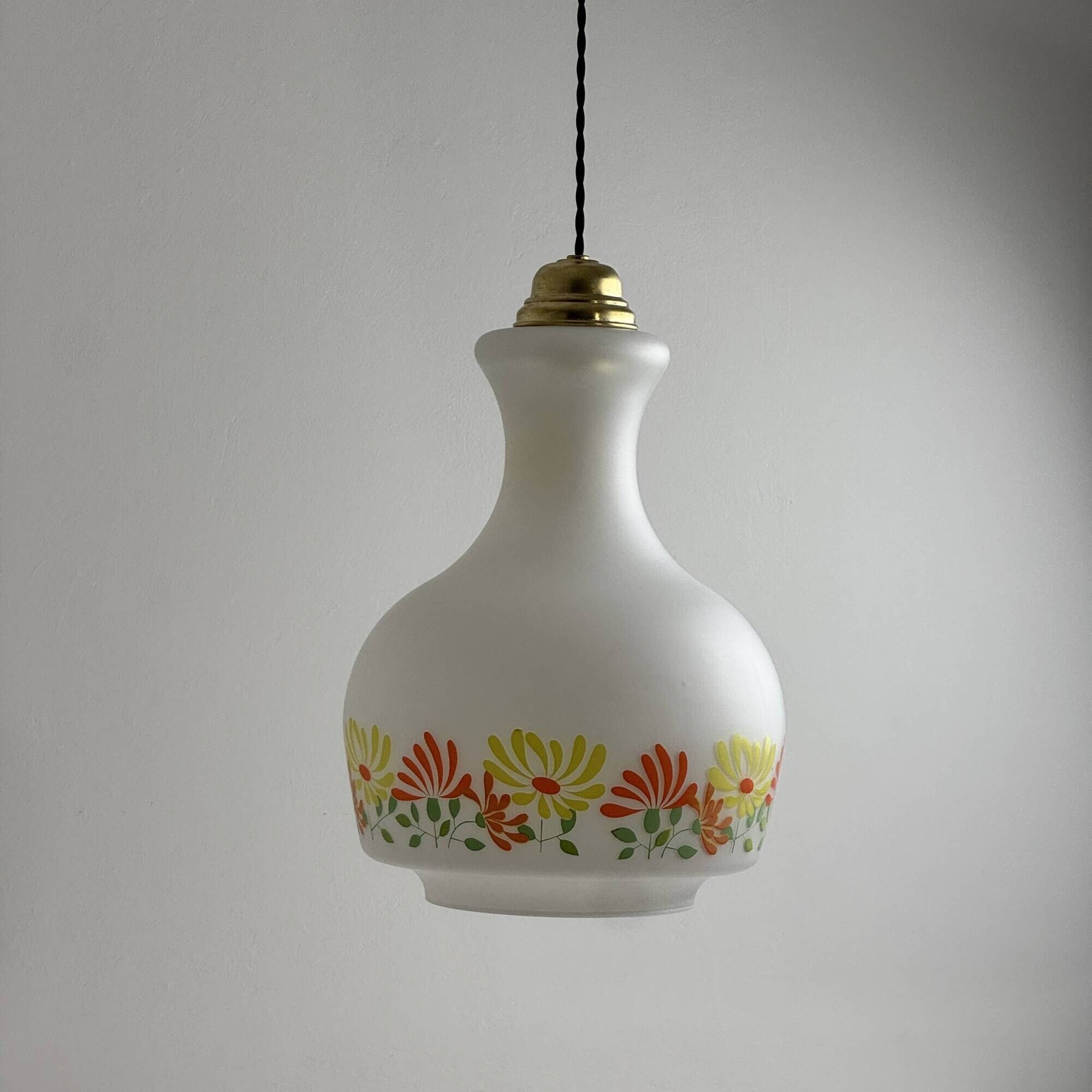 ANCIENNE GRANDE SUSPENSION OPALINE 1970 VINTAGE