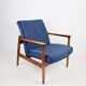 Fauteuil GFM-64, design Edmund Homa des années 60, bleu marine - bois foncé