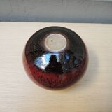 Ancien Vase Boule Signé en Céramique Finition Laqué