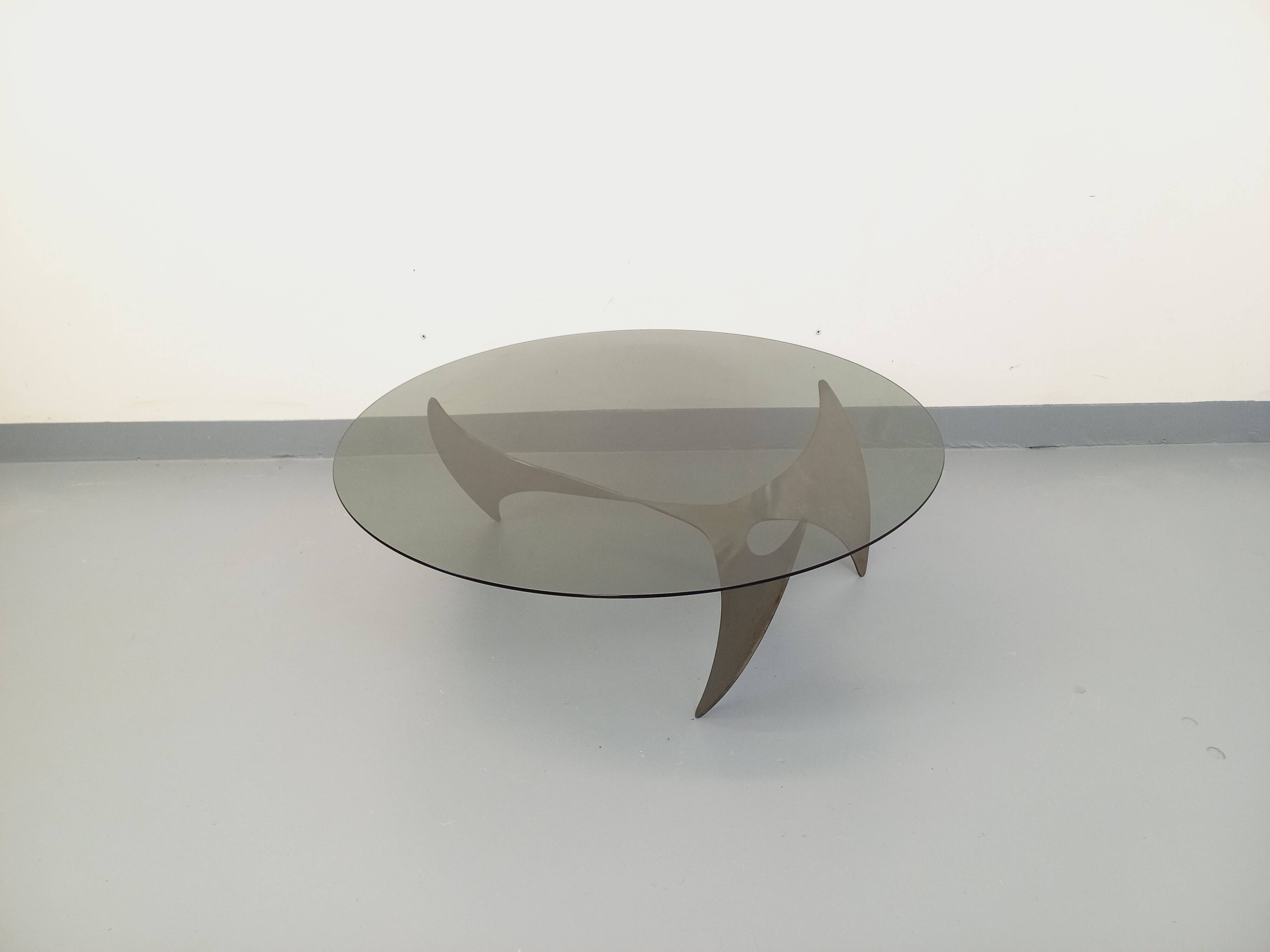 Vintage Propeller coffee table by Knut Hesterberg in steel and glass.