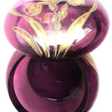Bonbonnière art nouveau verre violet émaillé Legras iris à l'or fin