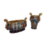 Vallauris-style enamelled garden and vaser set