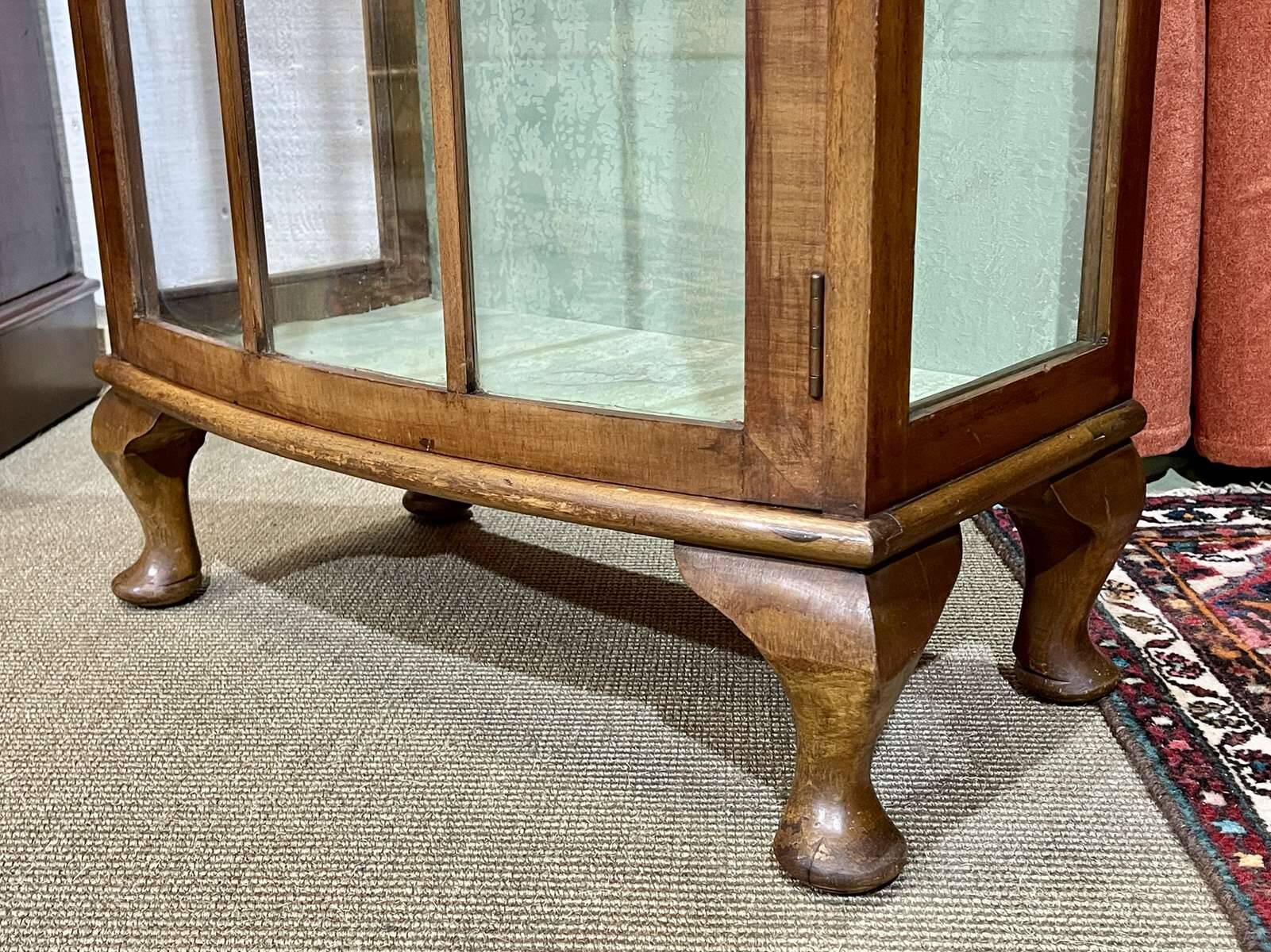 1950s English walnut display cabinet