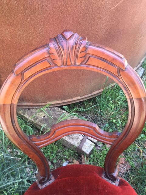 lot of 4 chairs Castle Chippendale, Louis XV late 1800s red velvet
