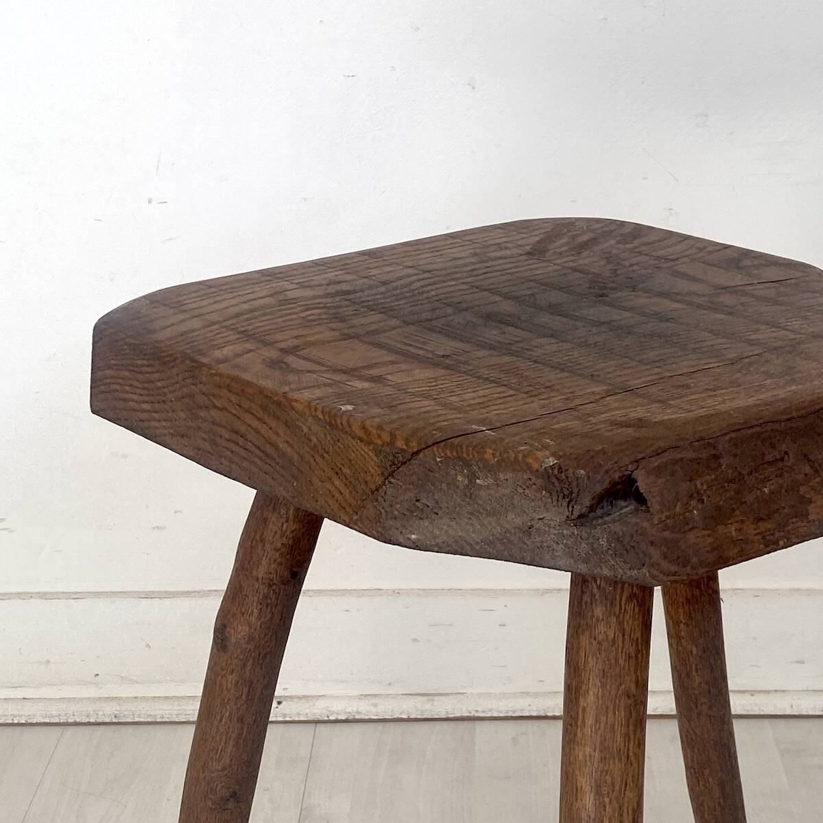 Brutalist stool in solid oak