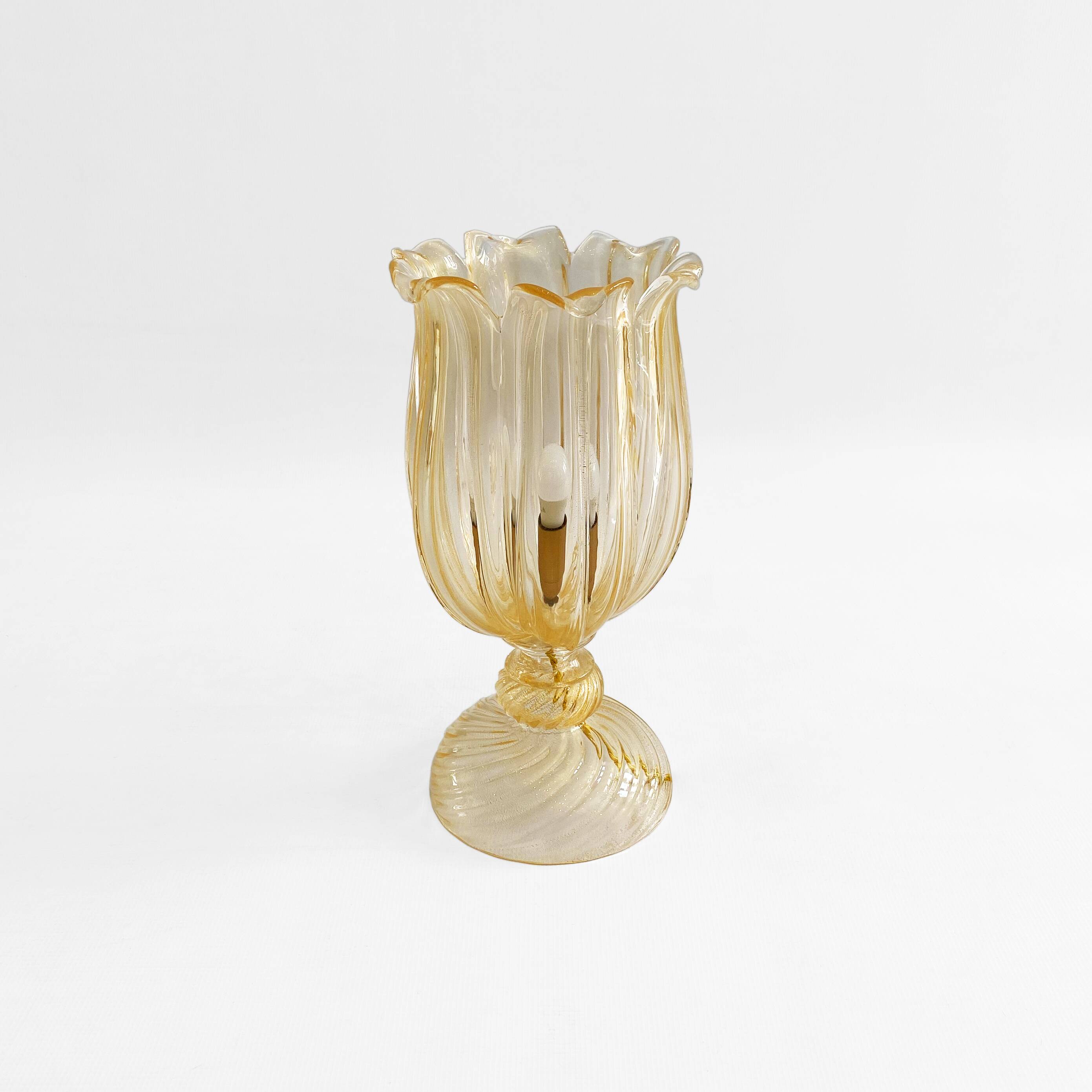 Archimede Seguso Handmade Murano Glass Table Lamp Gold Italian Art Deco 1980s