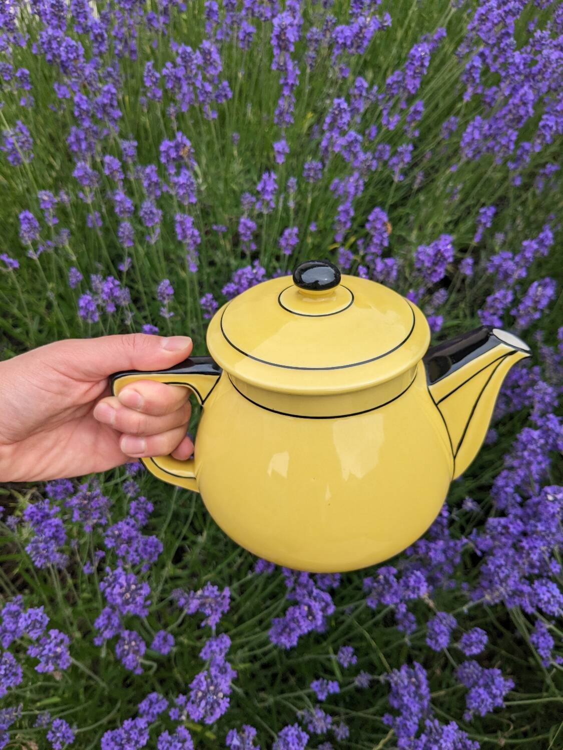 Yellow and black Art Deco style teapot / coffee maker