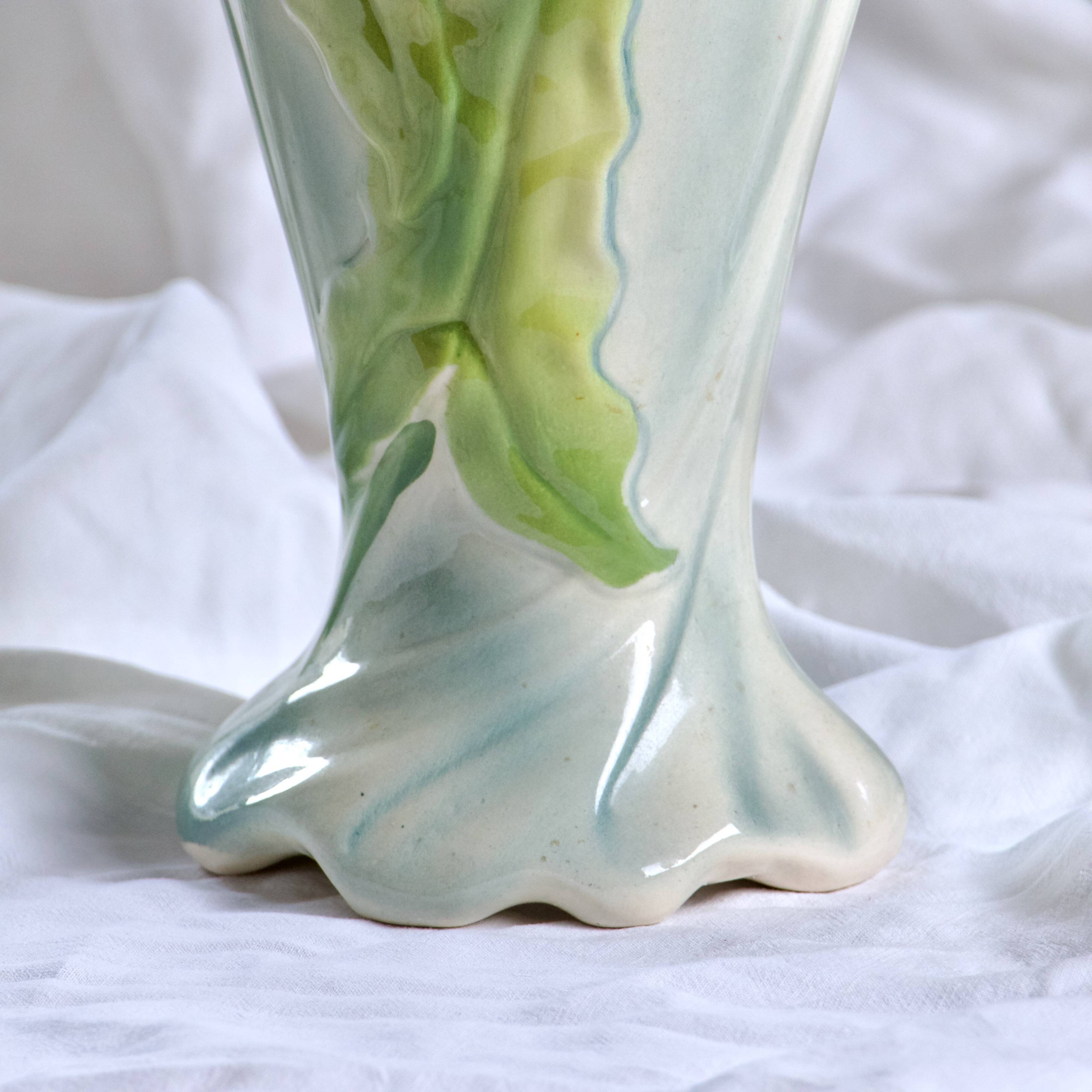 Large antique St Clément vase in barbotine Anemones hand painted