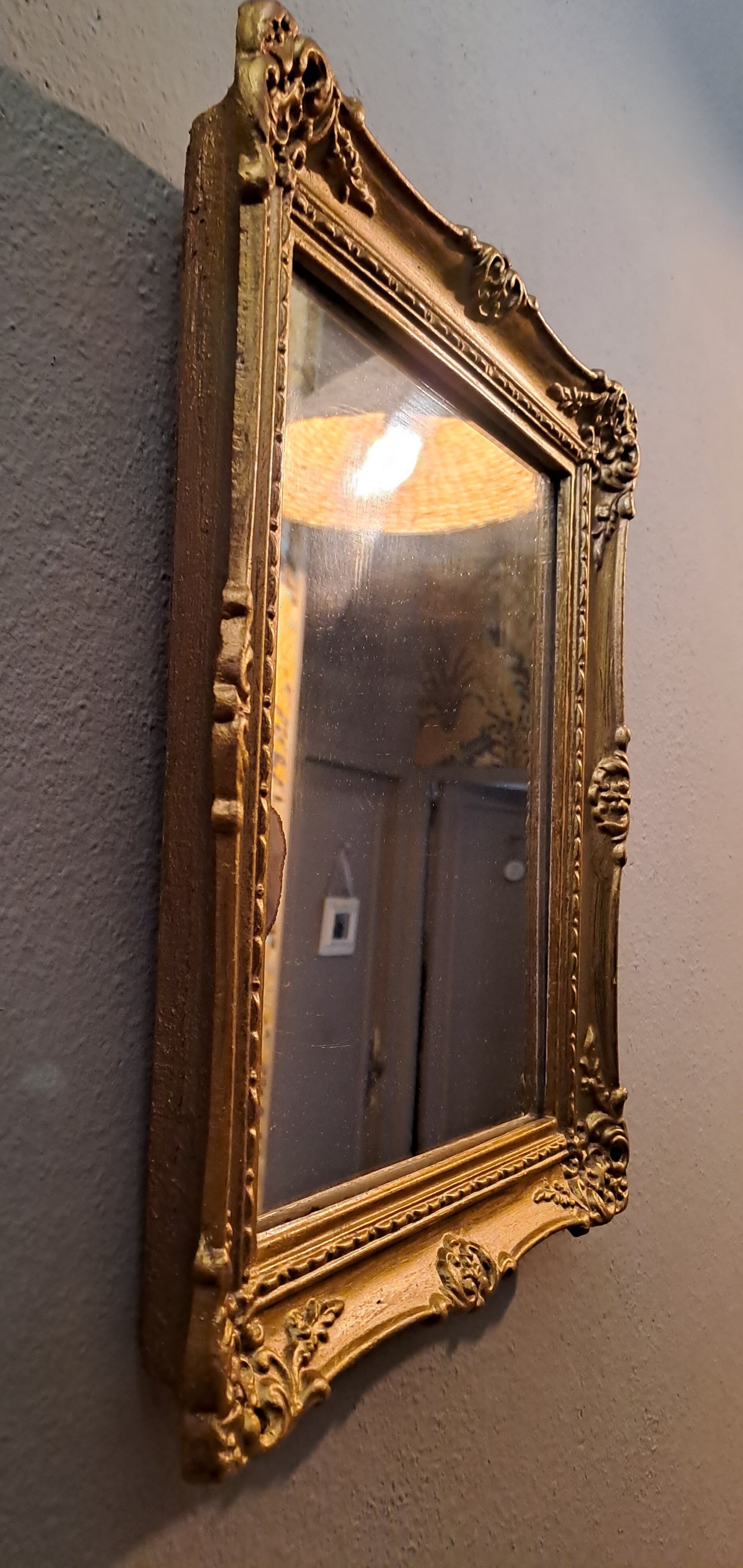 Mirror rectangular wood base and plaster moldings 1920 32x38cm