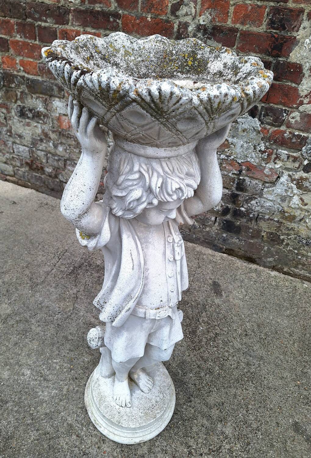Antique cherub statue for garden, vintage plant holder