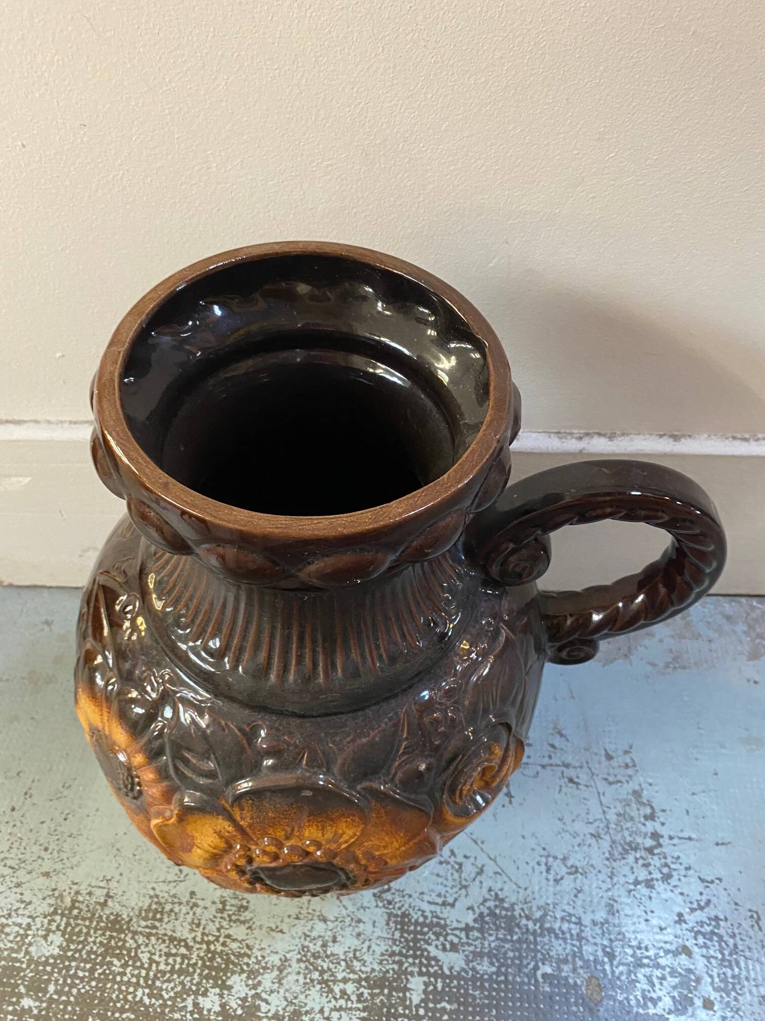 German scheuerich ceramic vase with flowers decor from the 70s