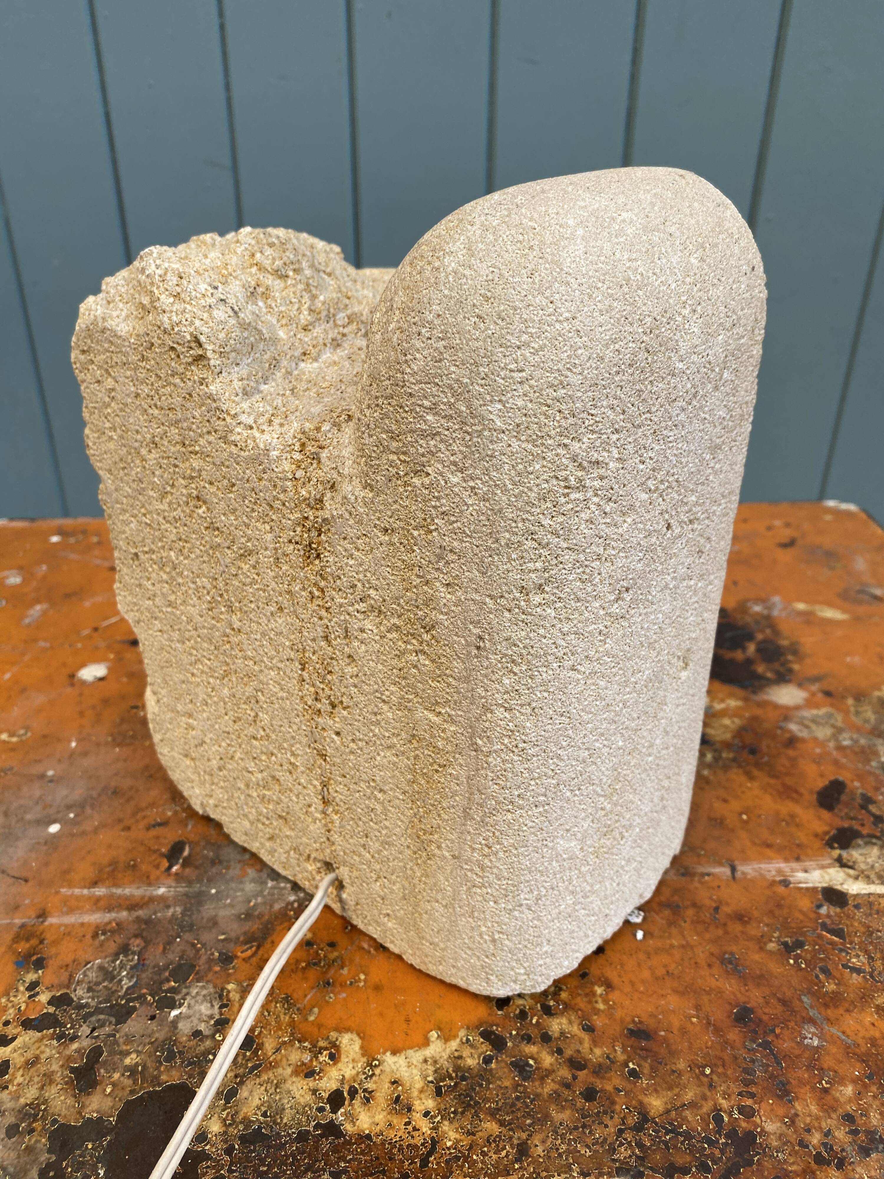 Brutalist limestone lamp signed AC Masson 1970