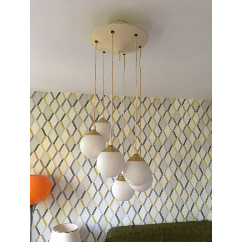 Suspension waterfall 6 balls in opaline - vintage 60s