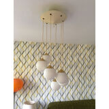 Suspension waterfall 6 balls in opaline - vintage 60s