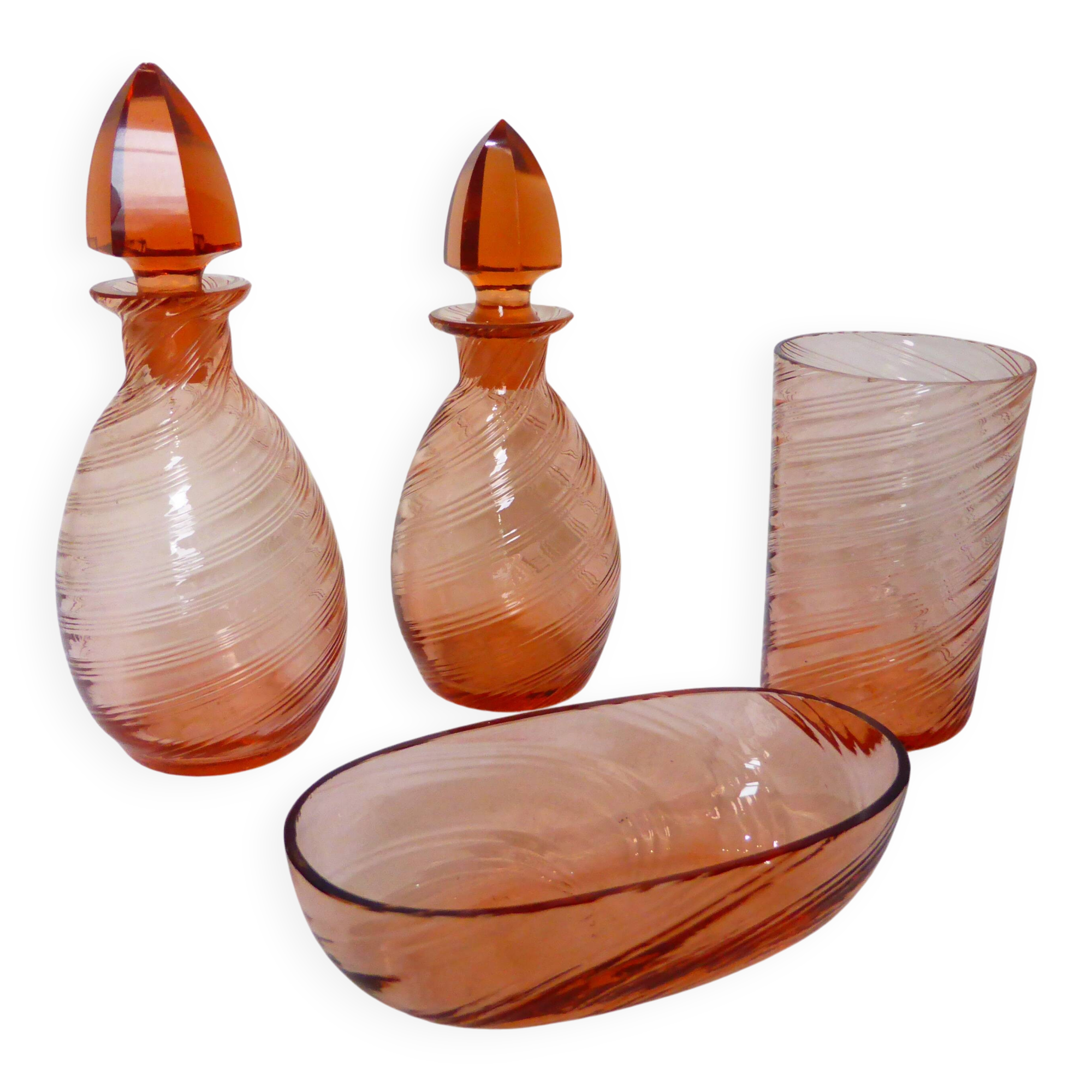 Nécessaire de toilette vintage en verre rose 201089
