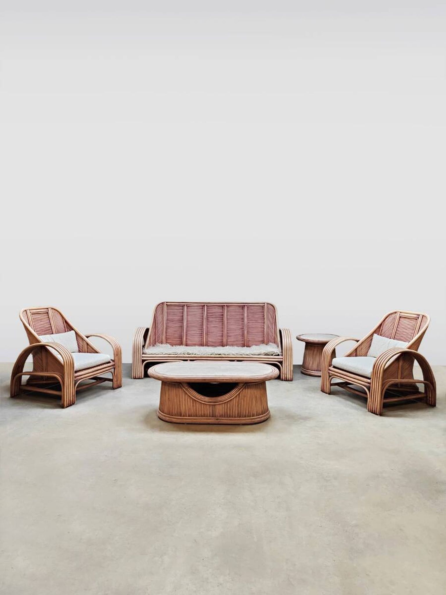 Vintage pink rattan bamboo lounge set ‘Boho-style’