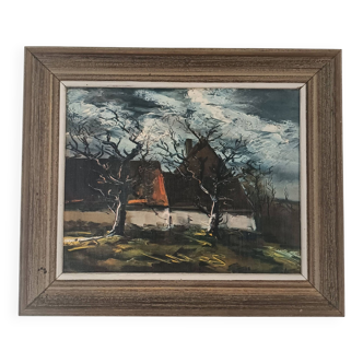 Framed reproduction painting of the painting "La Chaumière" Maurice de Vlaminck