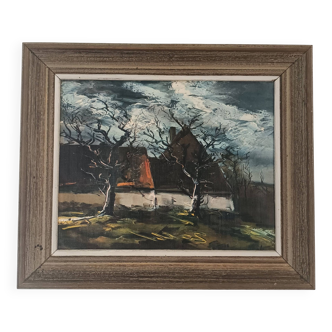 Tableau reproduction encadrée de la peinture "La Chaumière" Maurice de Vlaminck