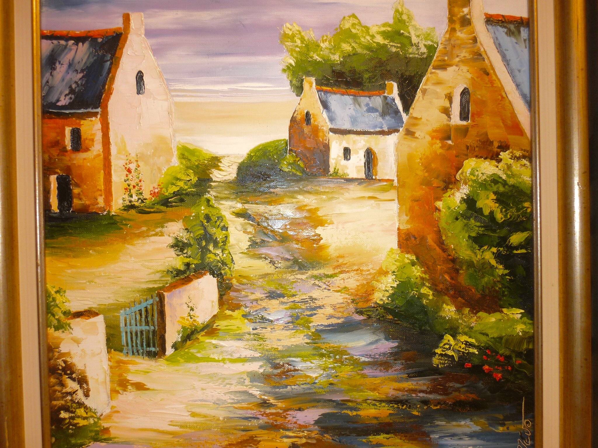 Oil painting on canvas “Hameau” signed Pieronevo