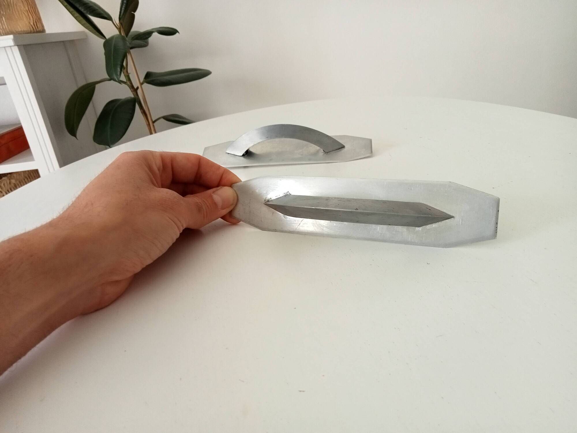 Pair of vintage brushed aluminum furniture handles