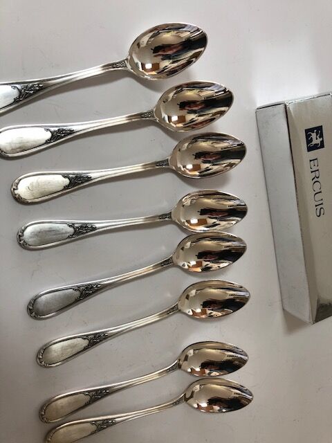 8 spoonfuls of silver metal mocha Ercuis Lauriers