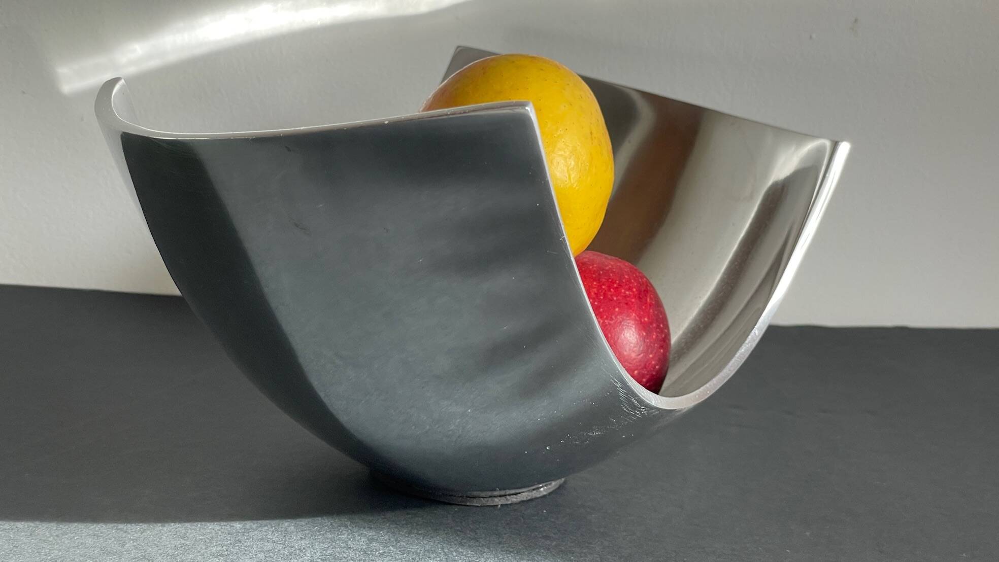 Vintage polished metal fruit bowl