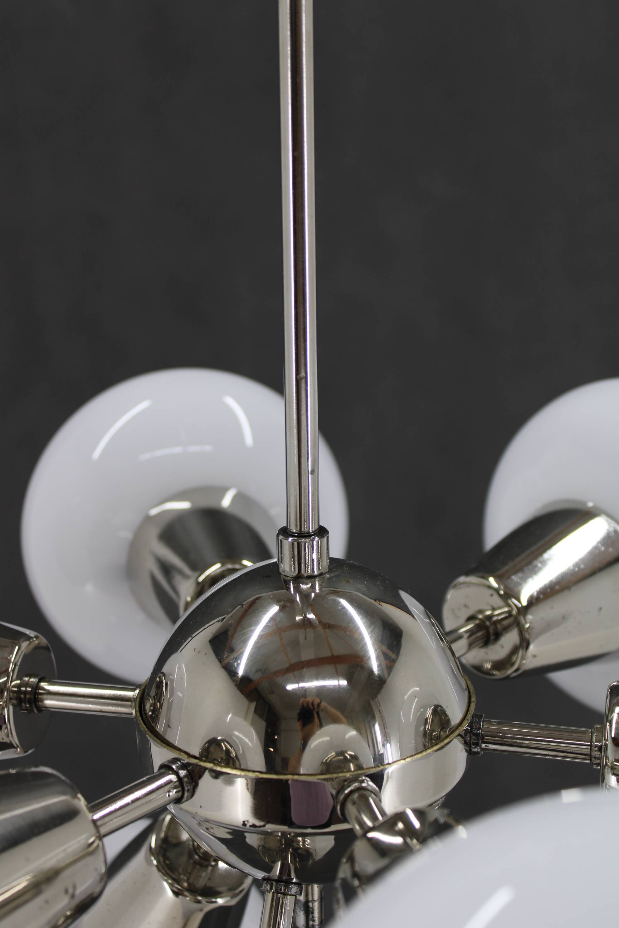 1970s Sputnik Chrome Plated 9-Flamming Chandelier by Kamenicky Senov , Czechoslovakia