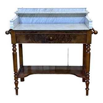 Table de toilette Louis Philippe en noyer et marbre