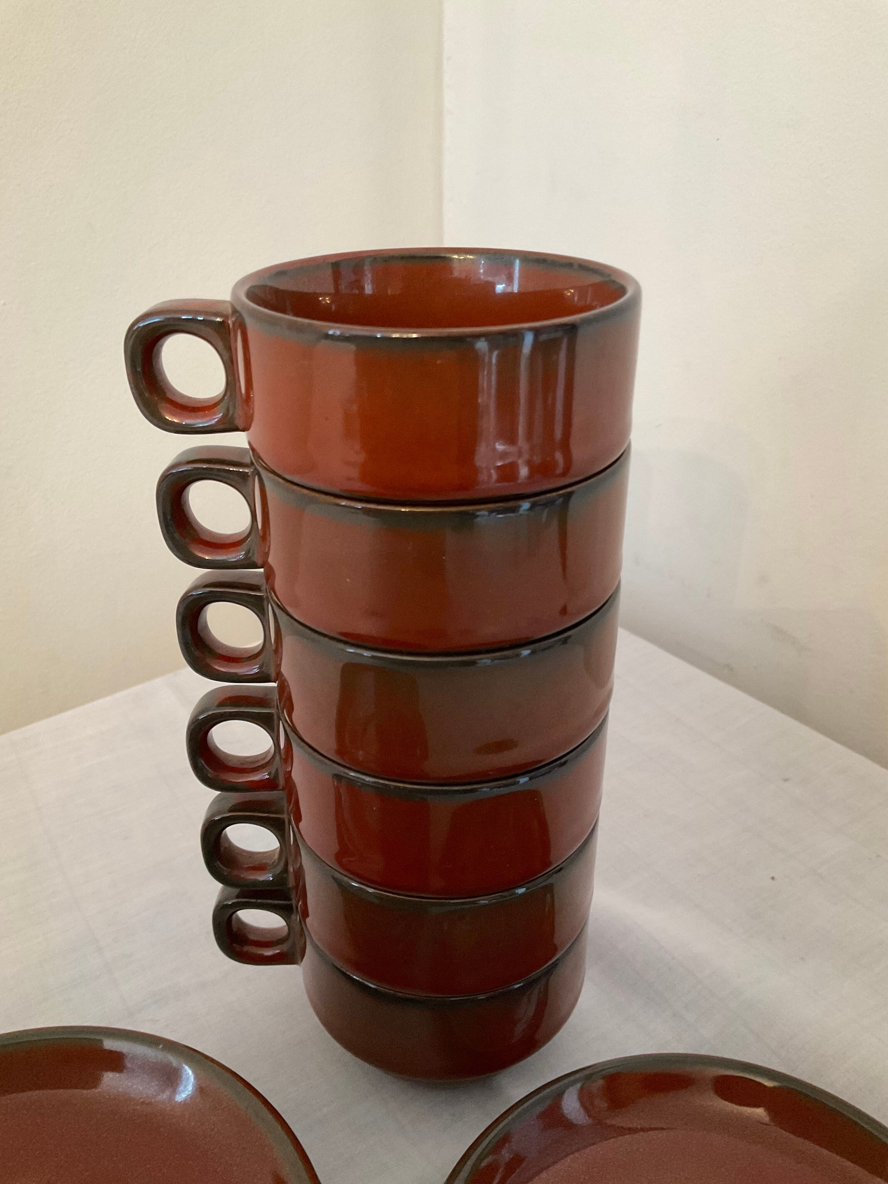 Vintage coffee set in enamelled ceramic 70s