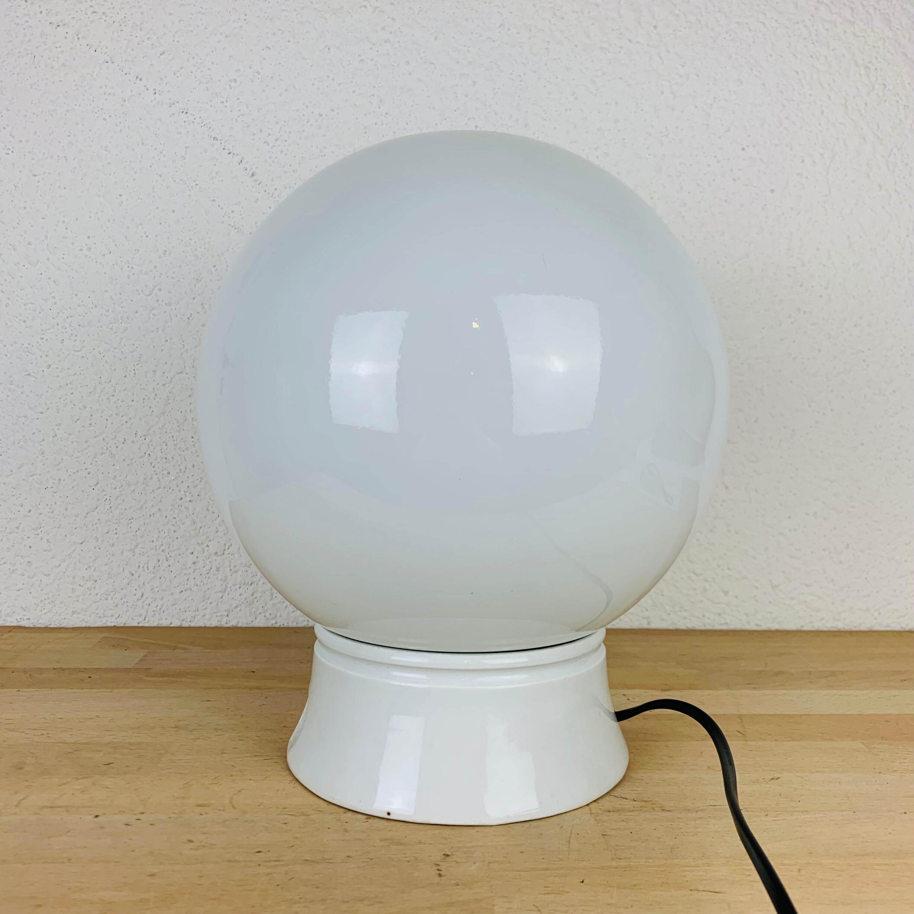 Lamp opaline globe and ceramic wall or ceiling lamp