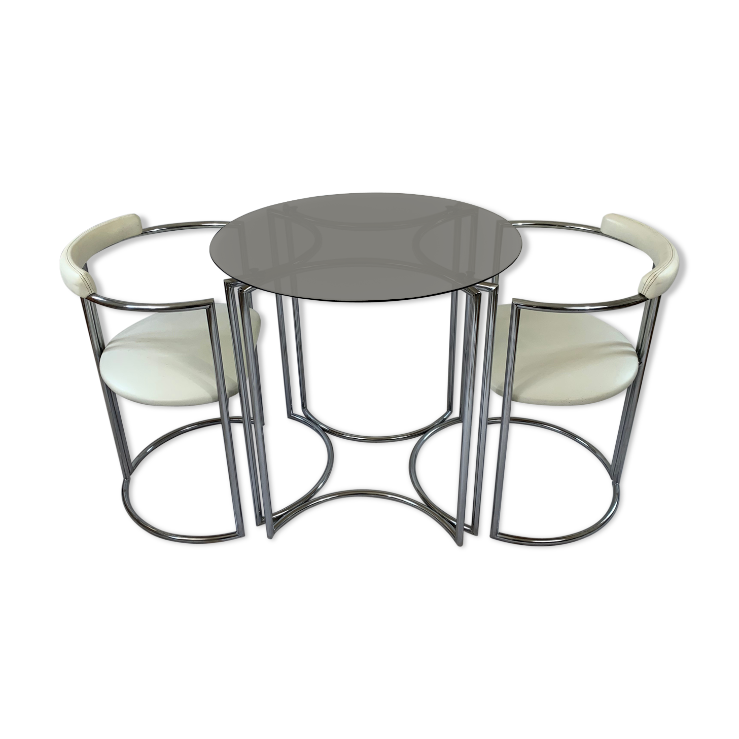 Chrome table and two modernist chairs