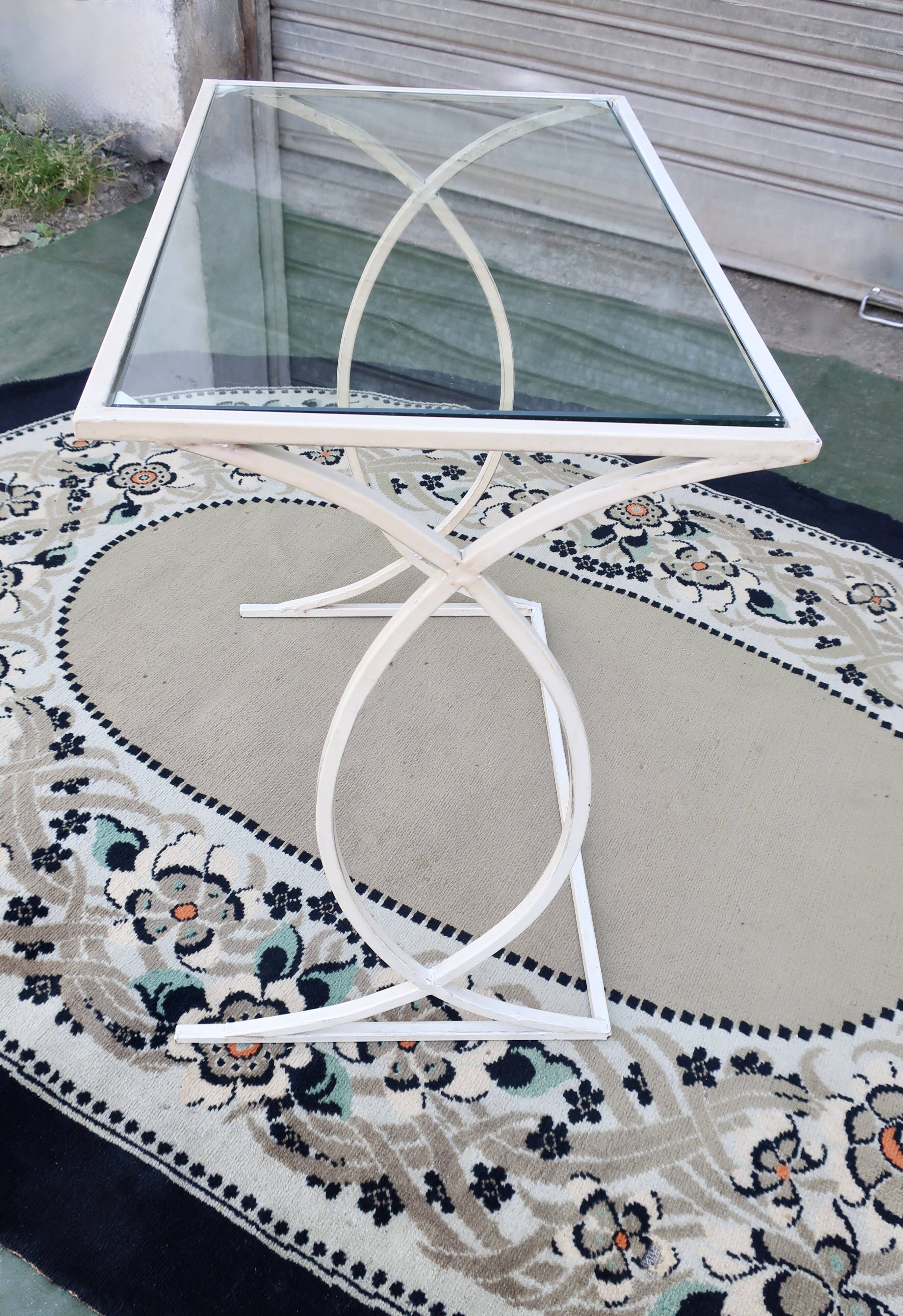 Side table, Small Art Deco Console in White Lacquered Metal, circa 1940
