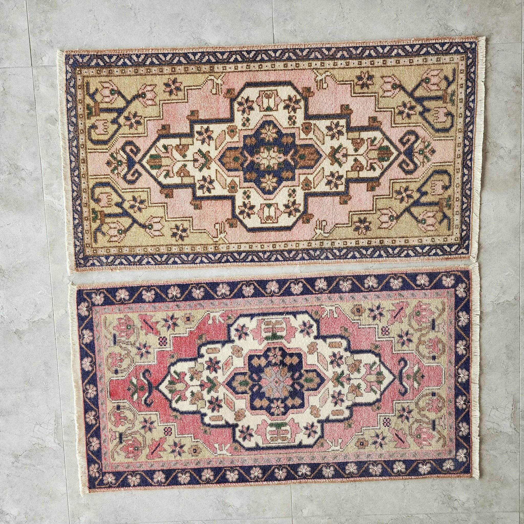 Set of 2 vintage handmade Turkish rugs 56x102 cm