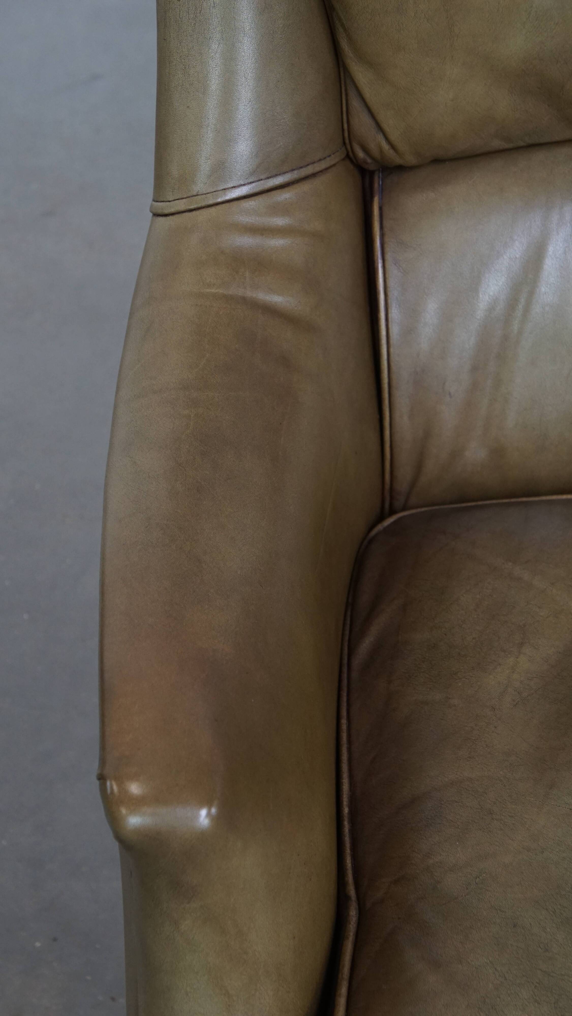 Olive Green Cowhide Leather Armchair