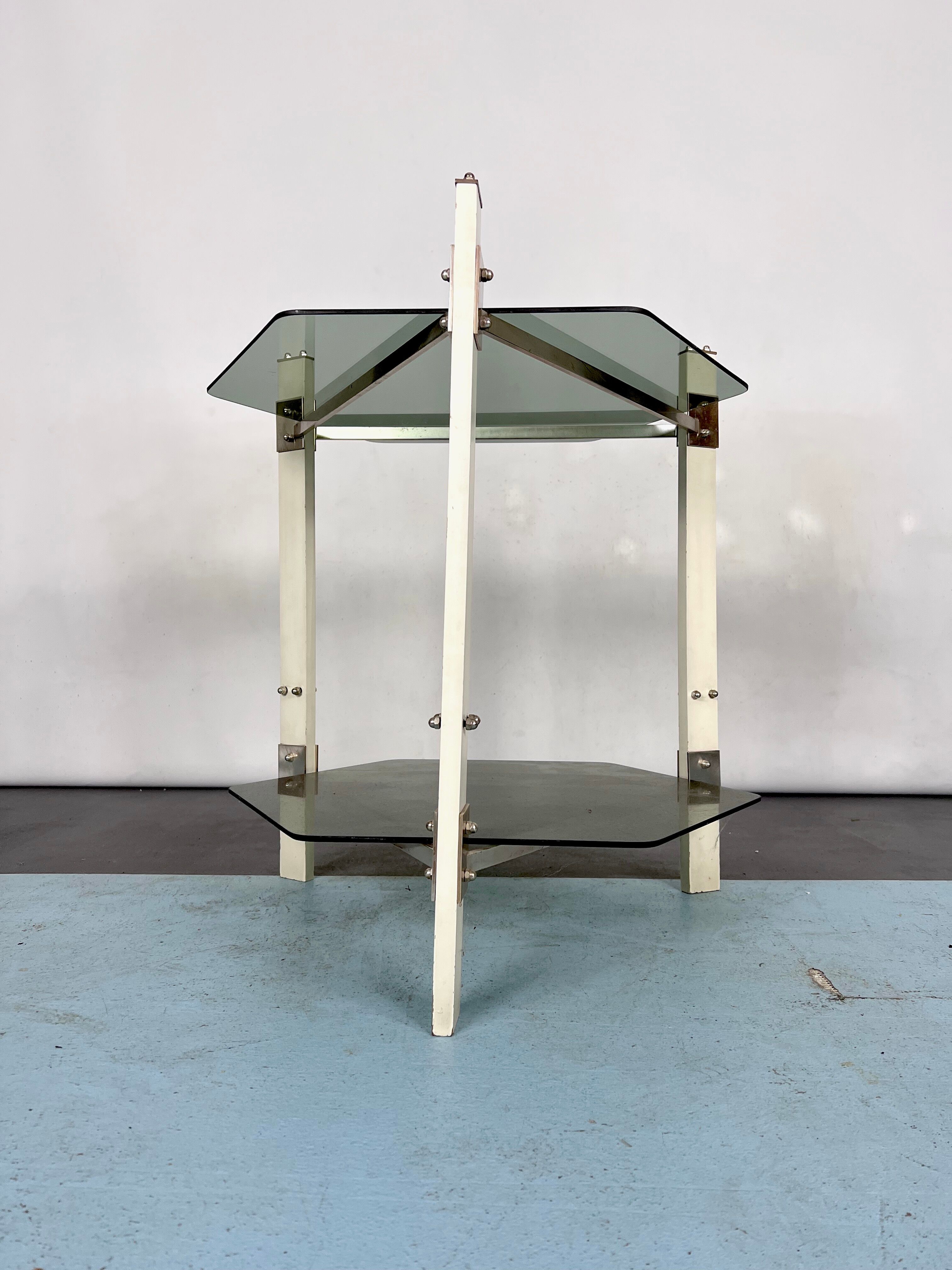 Vintage wood and smoked glass side tablep, Italy 1970s