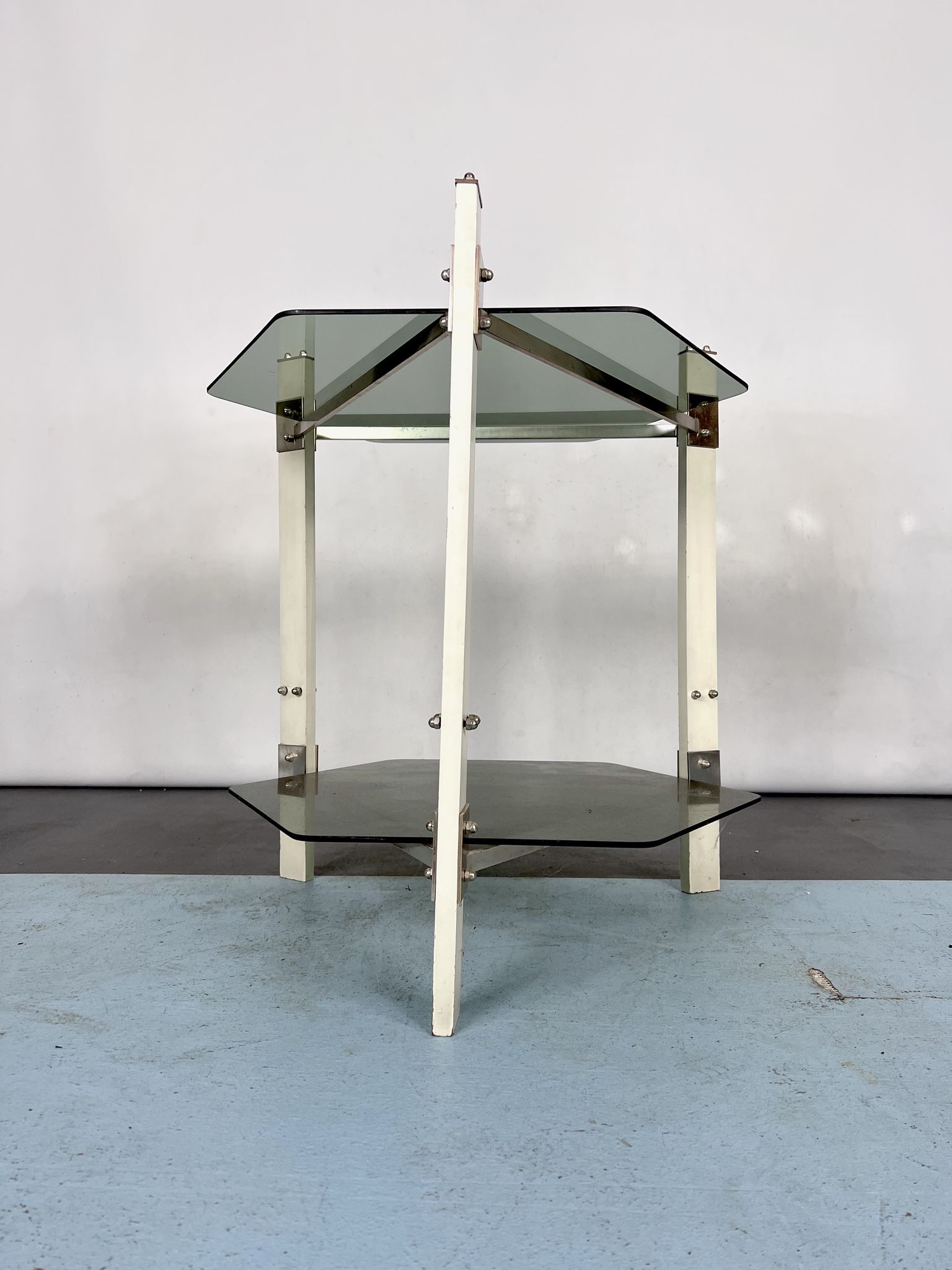 Vintage wood and smoked glass side tablep, Italy 1970s