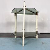 Table d’appoint vintage en bois et verre fumé, Italie des années 1970