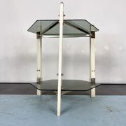 Vintage wood and smoked glass side tablep, Italy 1970s