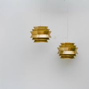 Brass-coloured metal pendant Trava lamps by Carl Thore, Sweden from Granhaga Metallindustri, 1960s, set of 2