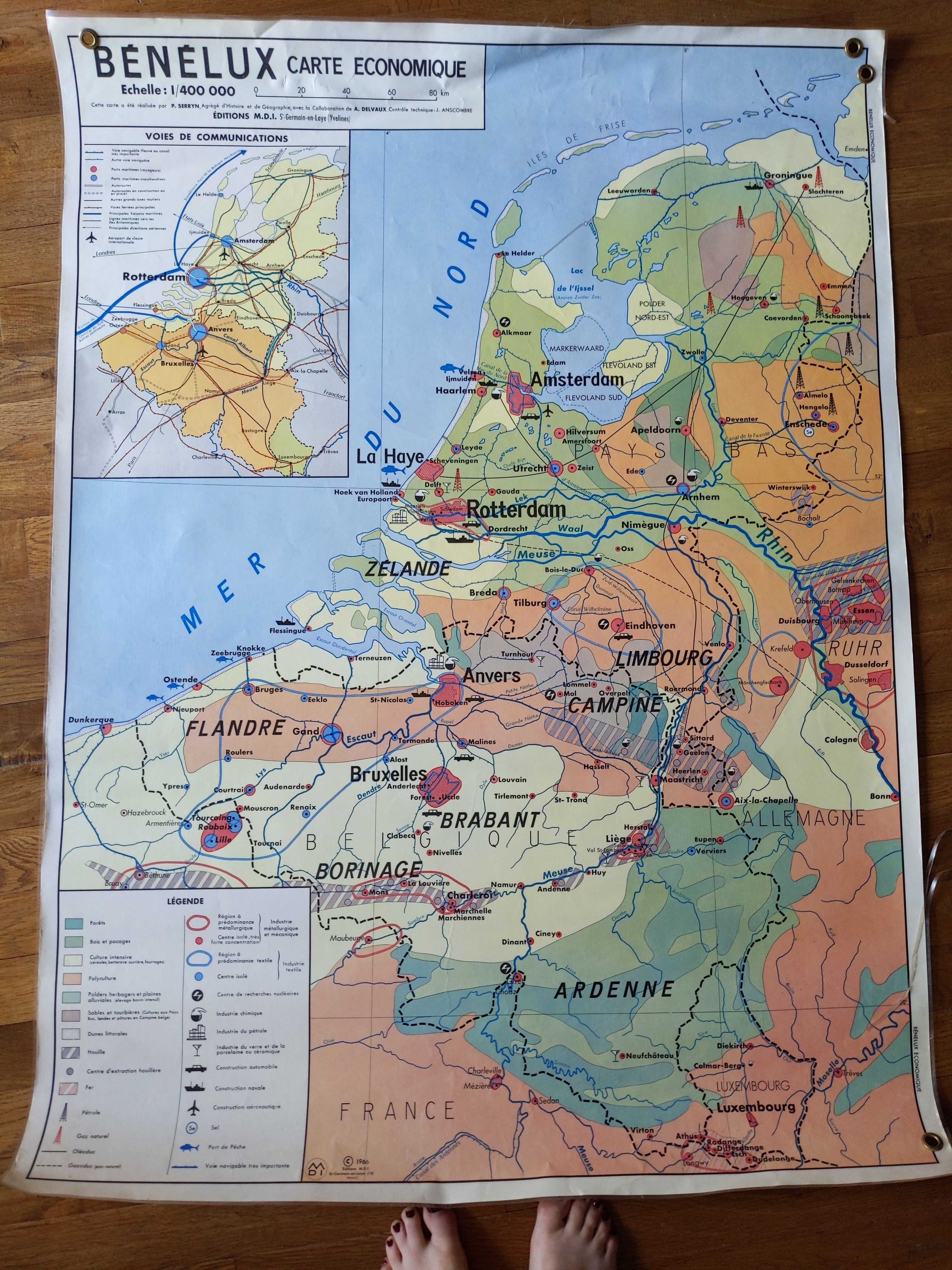 Old vintage school map MDI 1966 Belgium Luxembourg benelux