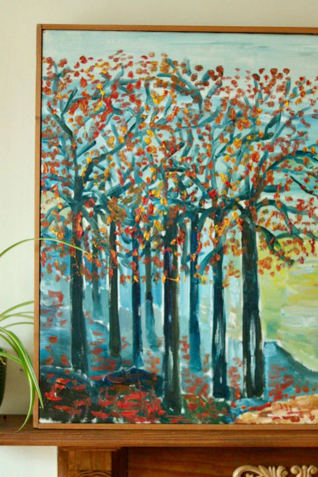 Original vintage Swedish oil on canvas – "Autumn Trees"