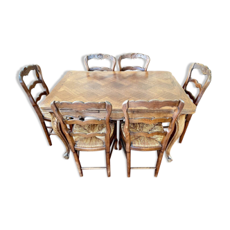 Table en chêne style Louis XV + 6,chaises