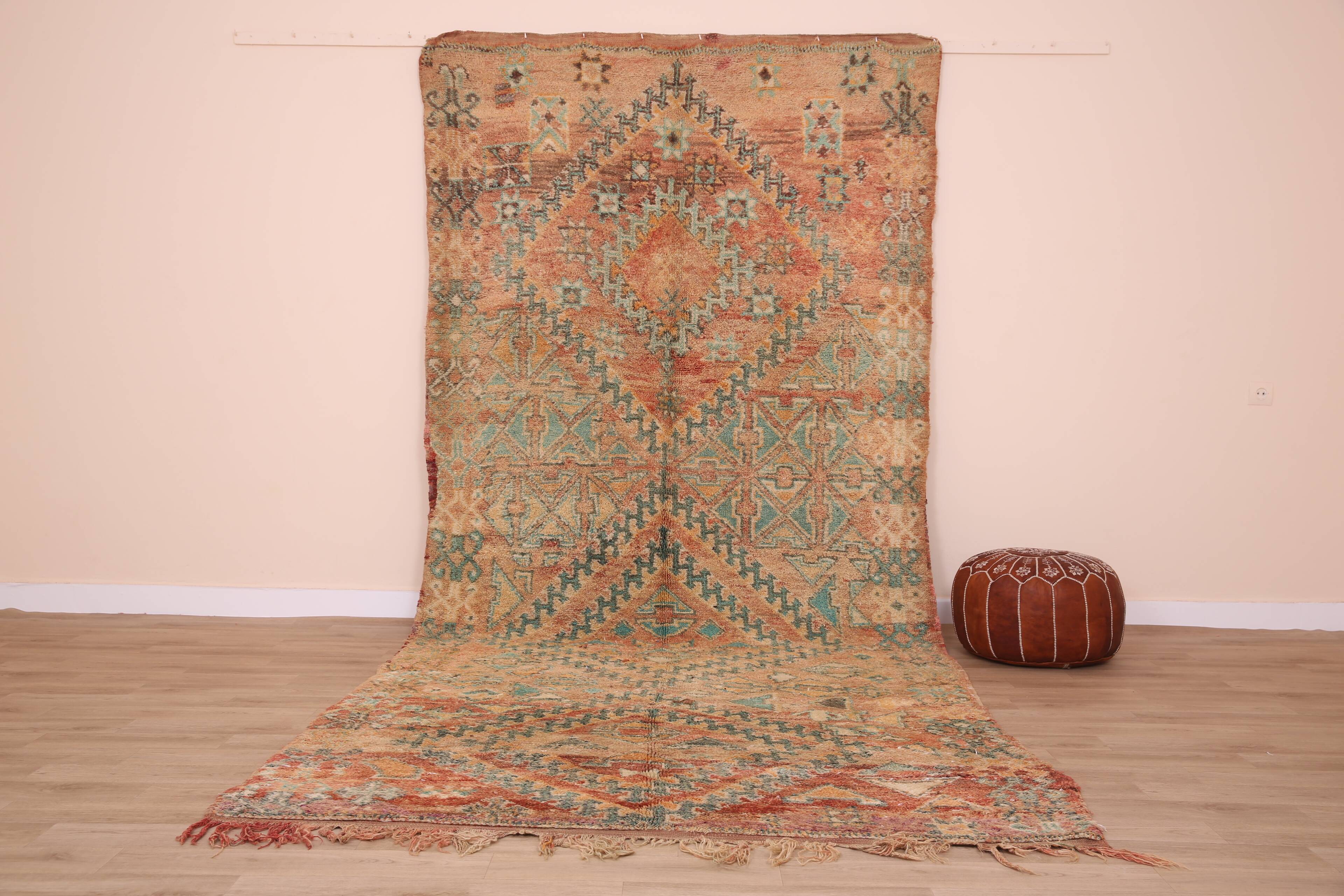 Peach Vintage Moroccan Rug 173 x 383 cm, Berber Wool Rug, Handmade Boho Rug