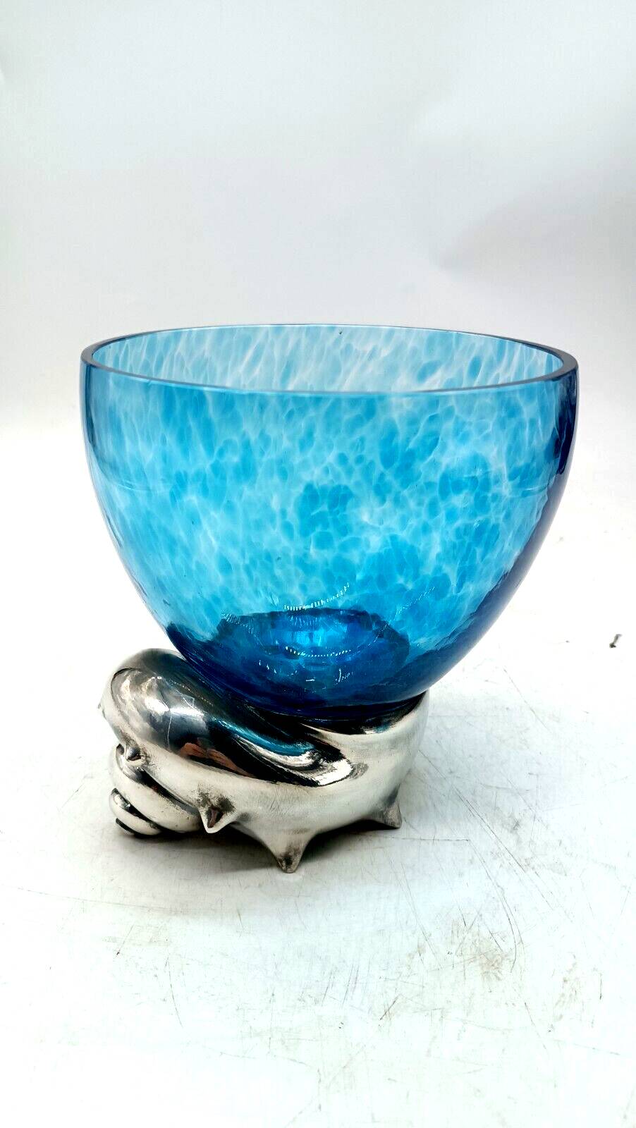 Large glass bowl rcr colle - silver 925 snail base carapelli & miniati