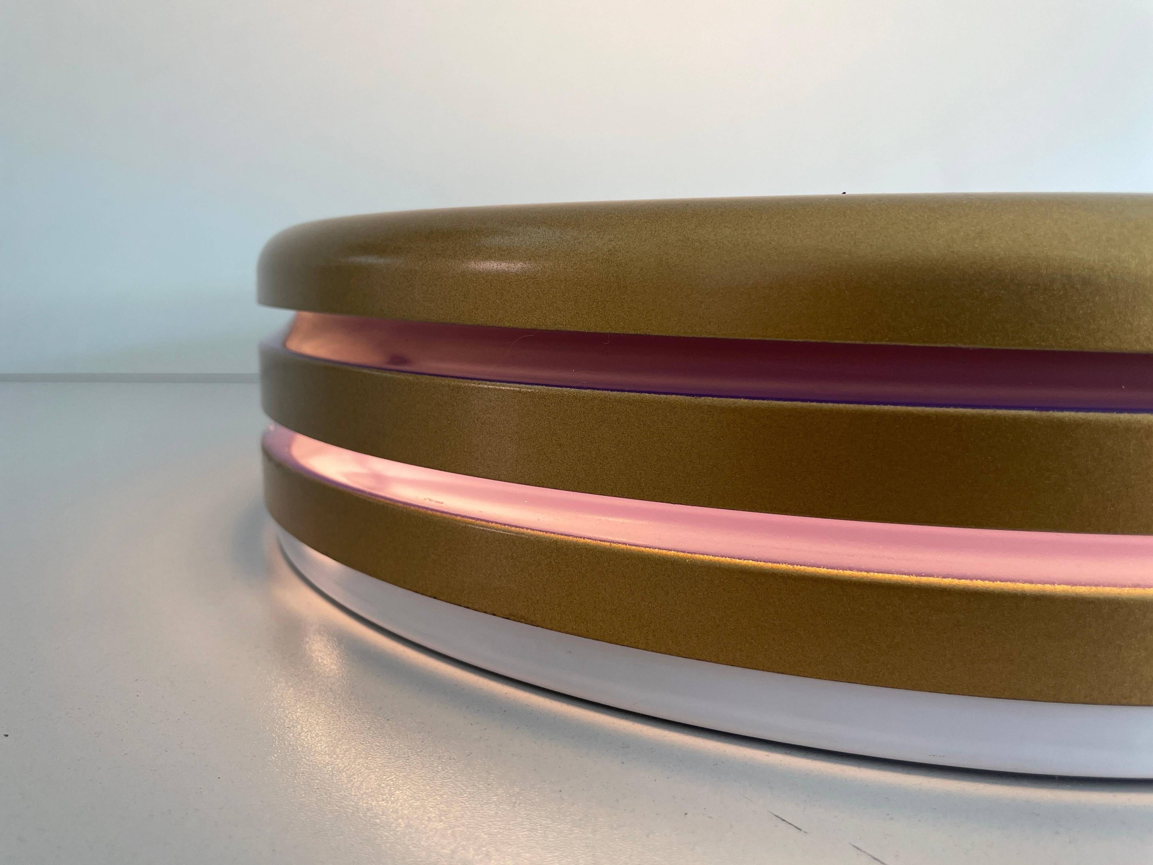 Design/One, flush lamp in glass, gold and brown metal, 1960s, Germany