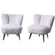 Set of 2 white cocktail chairs in faux fur with beech legs, 1950s.
