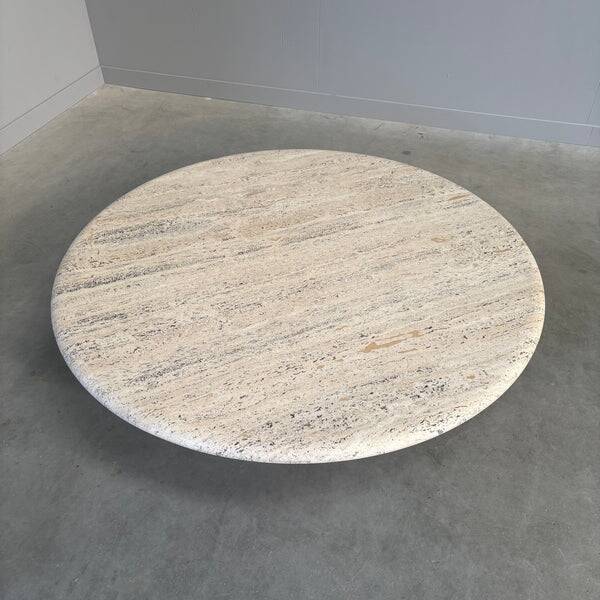 Large travertine round coffee table by Up & Up, Italy 1970s