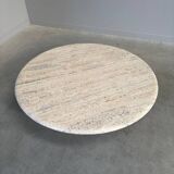 Large travertine round coffee table by Up & Up, Italy 1970s